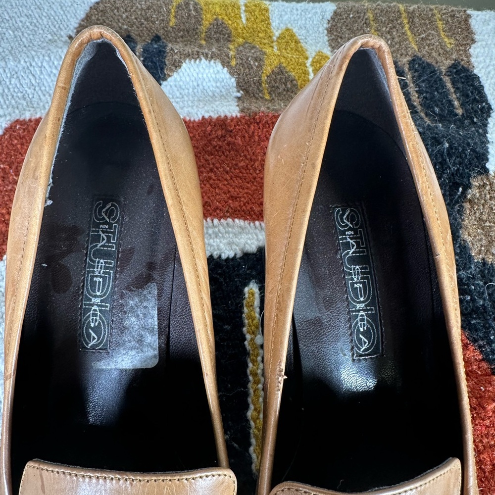 Made in Italy Via Spiga Studio Tan Leather Square Toe Block Heel Shoes 7.5 M - Picture 6 of 8